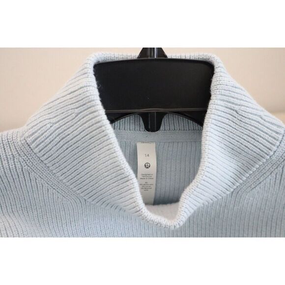 Lululemon Women's Sz 14 Blue Merino Wool-Blend Ribbed Turtleneck Sweater - Picture 3 of 9